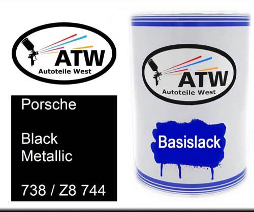 Porsche, Black Metallic, 738 / Z8 744: 500ml Lackdose, von ATW Autoteile West.